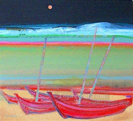 Boat under moon original abstract Oil Paintings